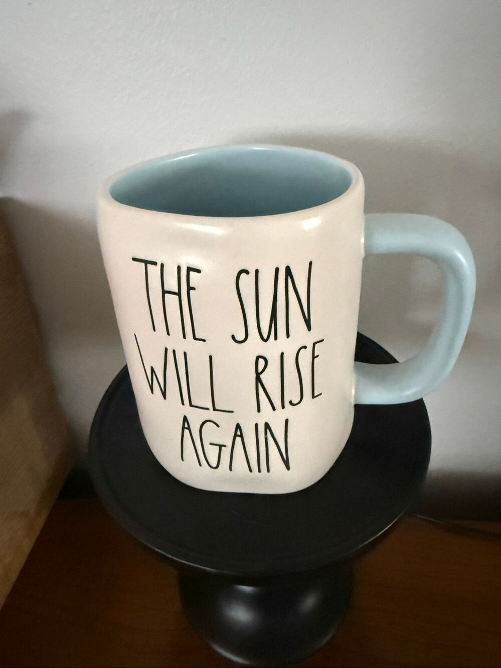 Rae Dunn Coffee Mug The Sun Will Rise Again LL WhIte Blue Handle by Magenta